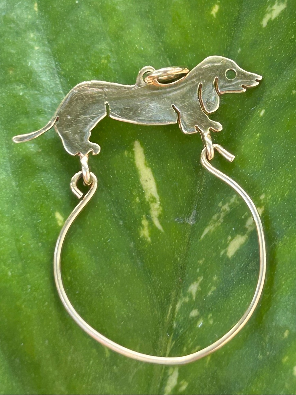 Vintage 14k solid yellow gold Dachshund dog lover charm pendant holder